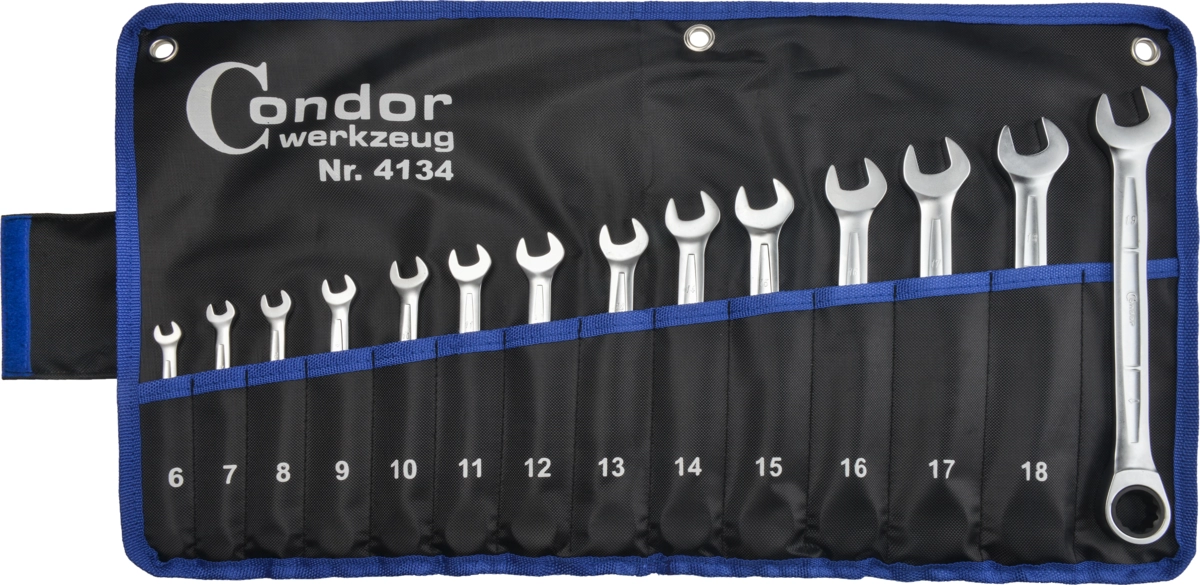 Ratchet Spanner Set, 14 pcs., 6-19 mm