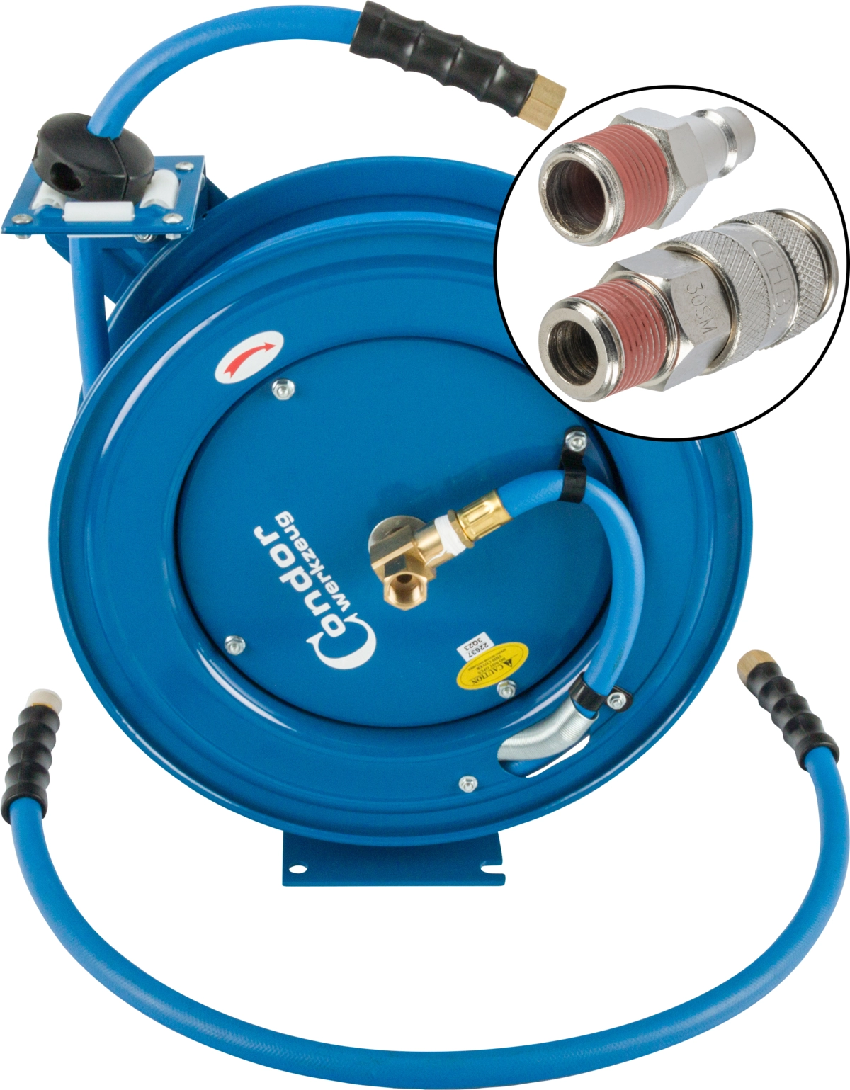Druckluft-Schlauch, automatische Aufrollung, ø 13 mm x 15 m, Schnell-Kupplung